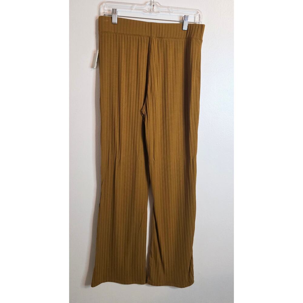 Daily Ritual Ribbed Knit Pants Gold New With Tags Size Med. Stretch Wide Leg